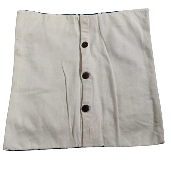 West Elm Blue Ivory Crewel Honeycomb Pillow Cover Case 18 x 18in Square Button - Picture 3 of 5